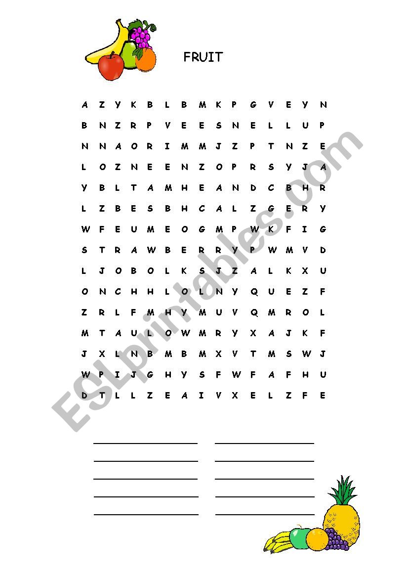wordsearch fruit worksheet