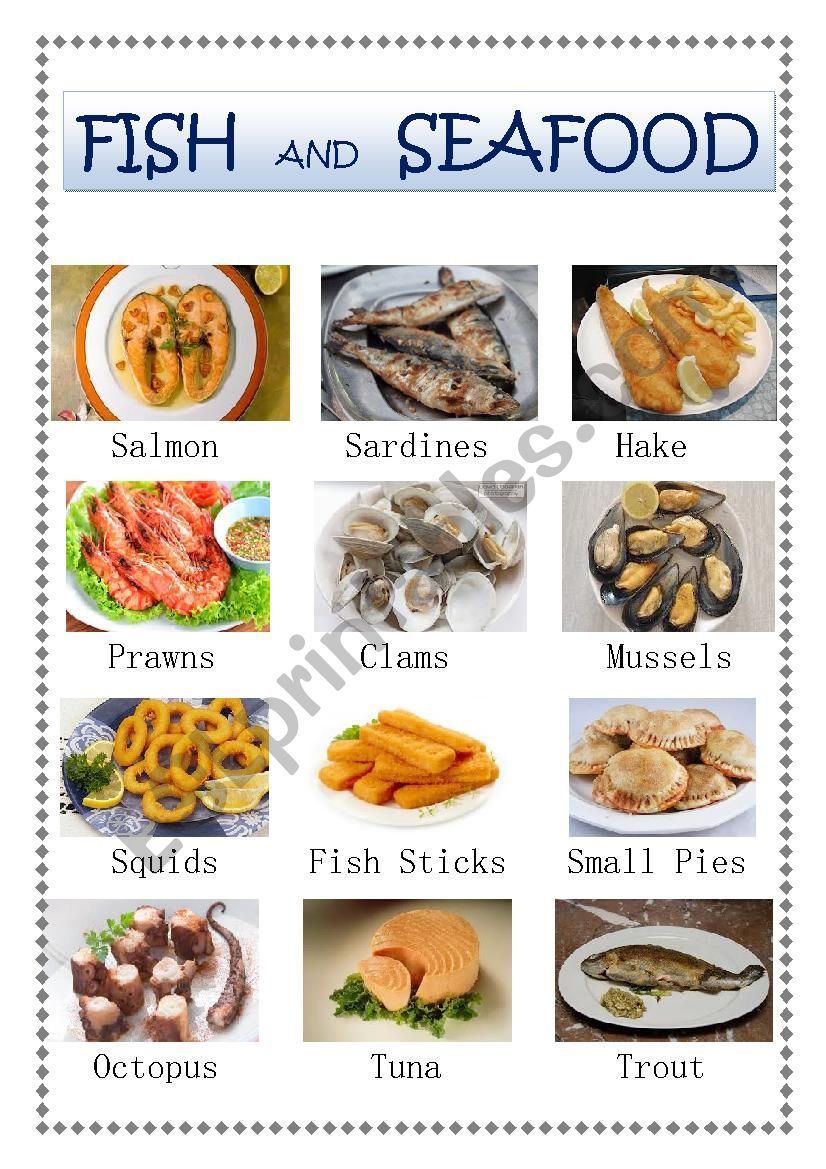 Fish and Seafood Pictionary worksheet