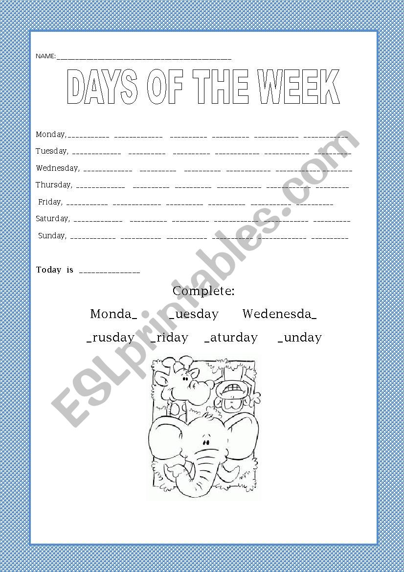 Days of the week worksheet