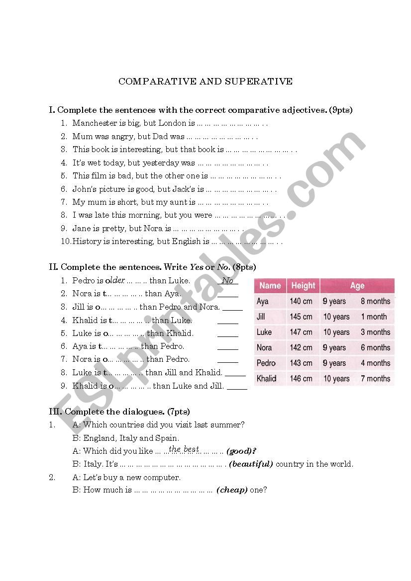 comparatives and superatives worksheet