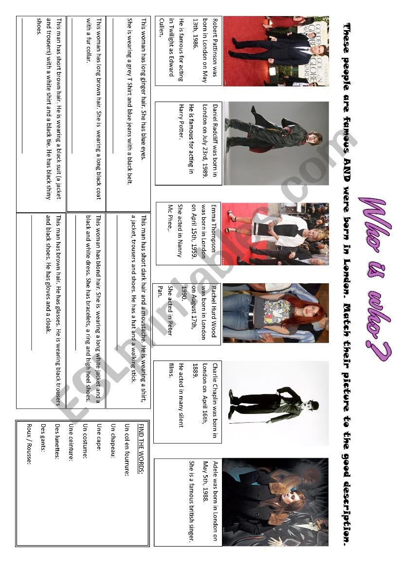 Whos who? worksheet