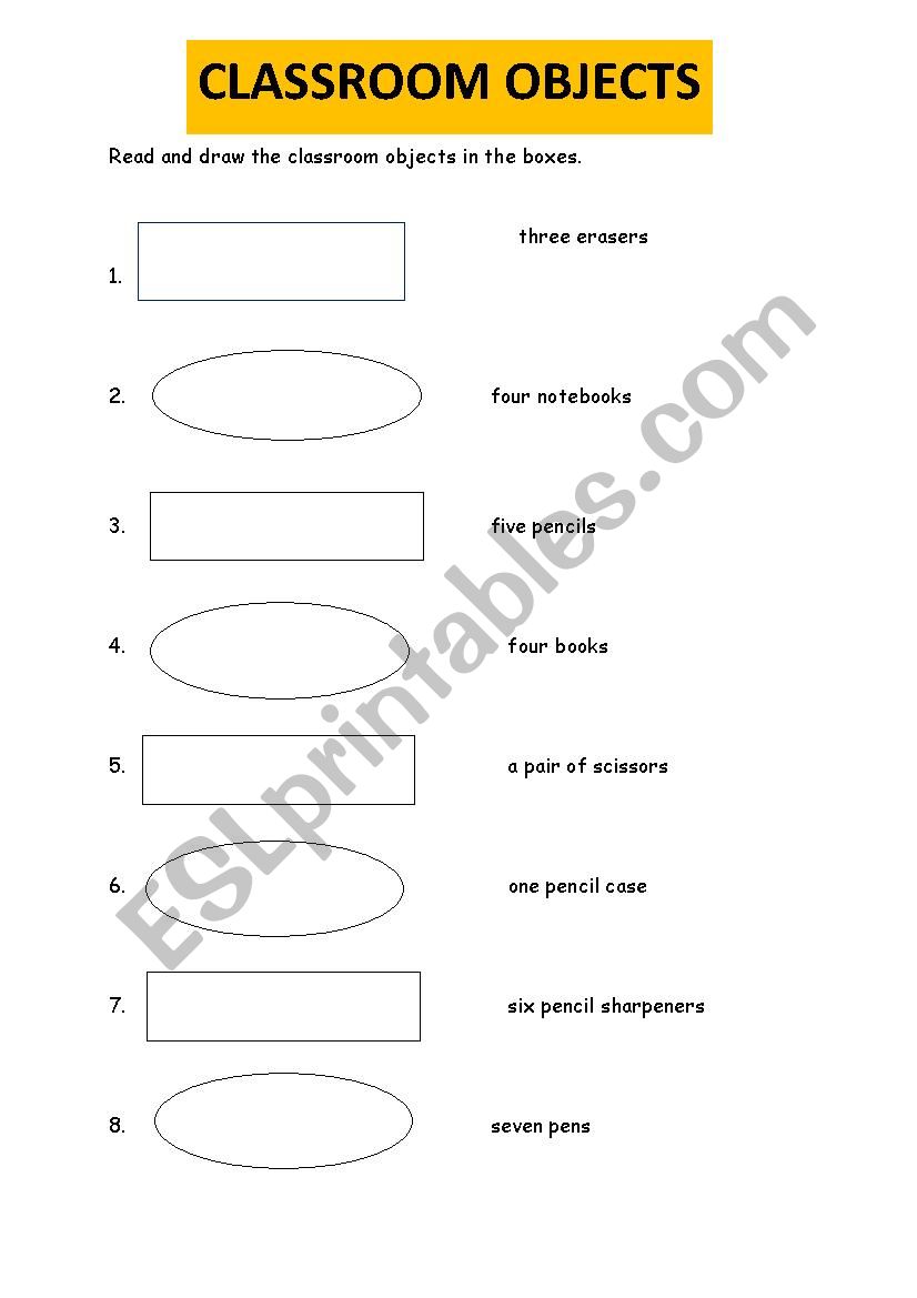 Classroom Objects worksheet