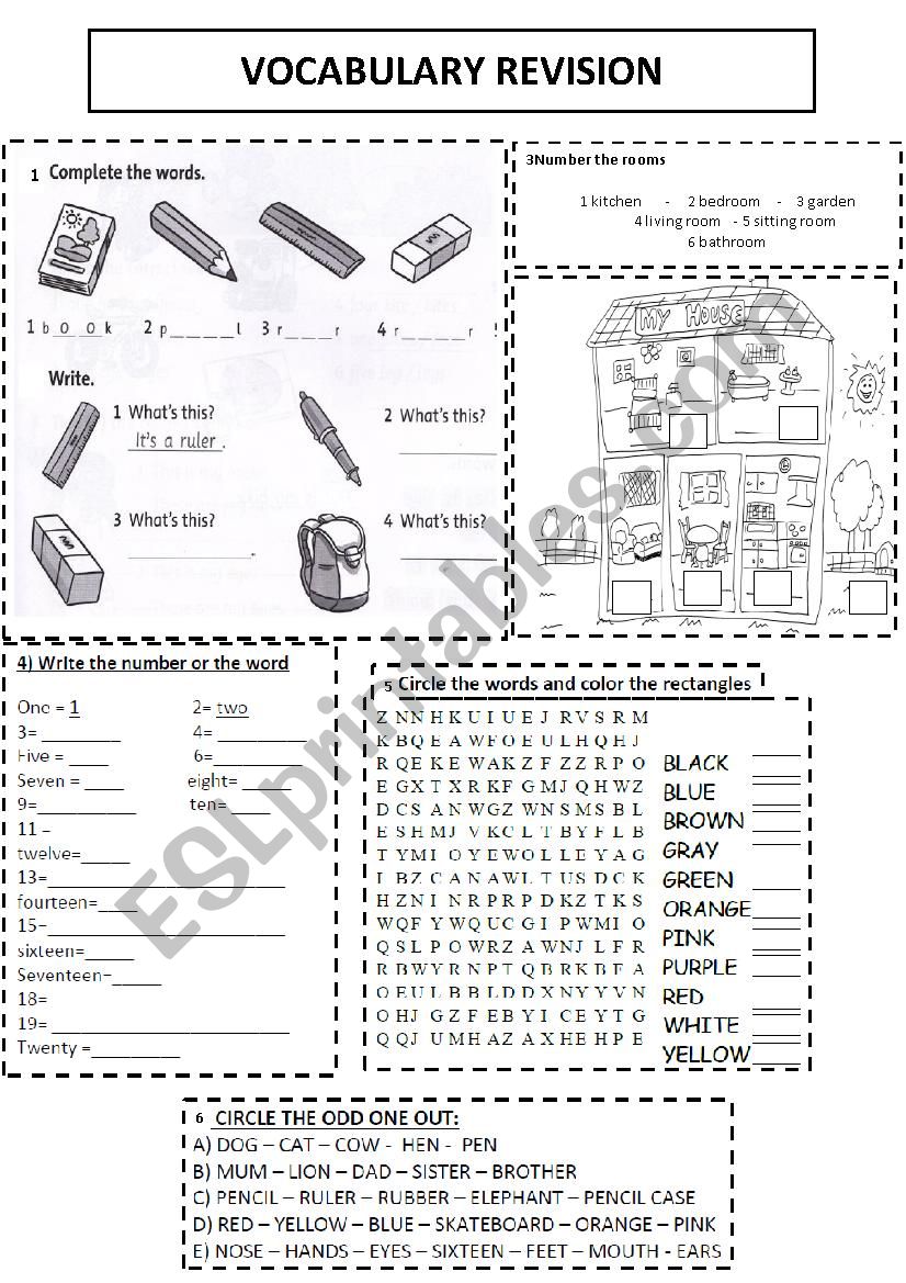 Vocabulary revision worksheet