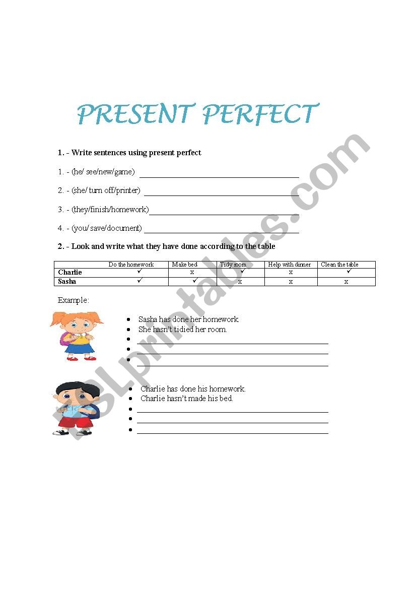 Present perfect  worksheet