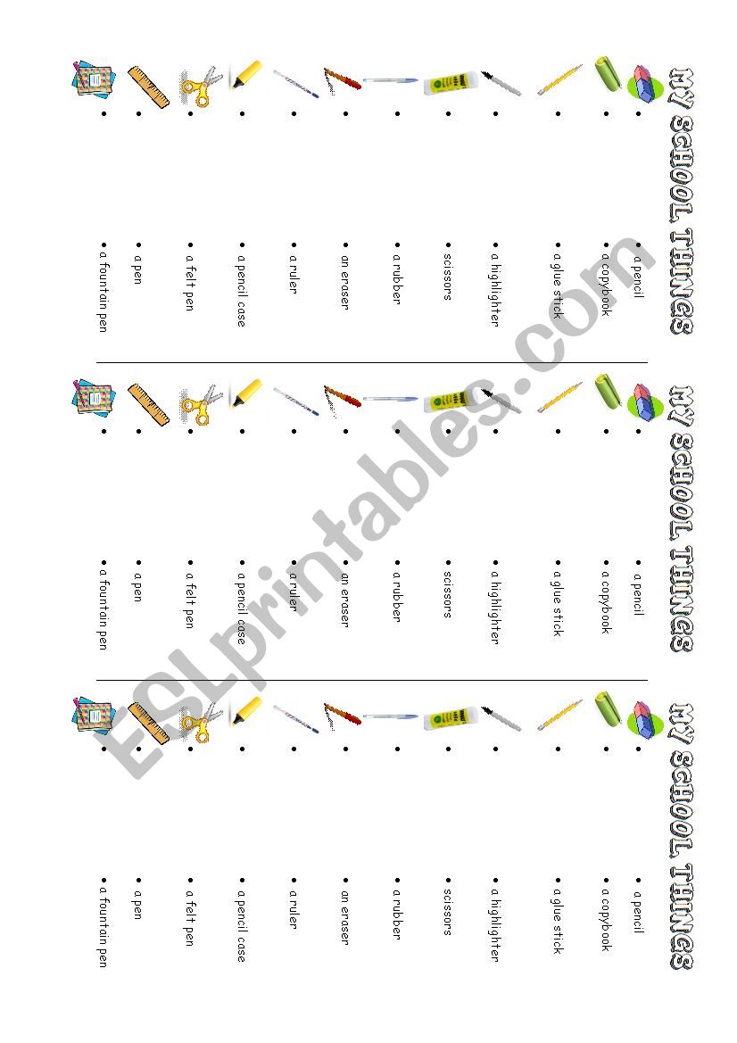 School things vocabulary  worksheet