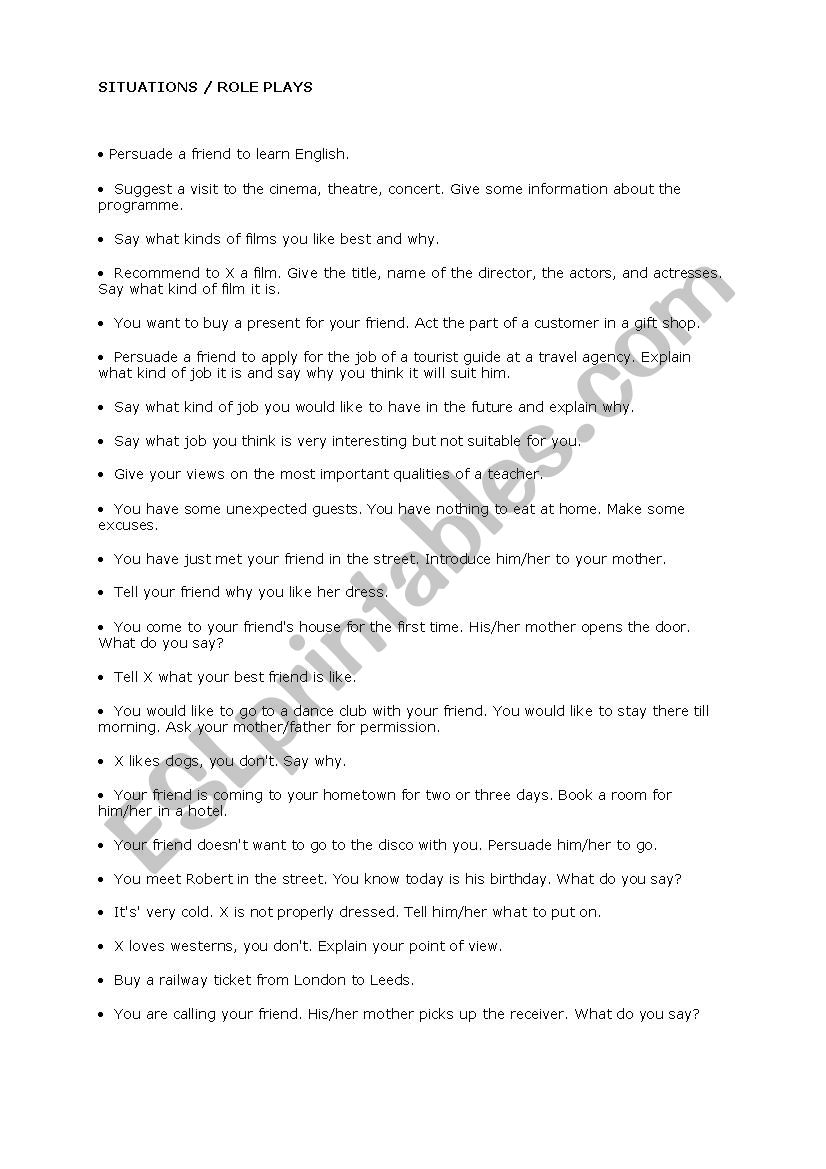 ROLE PLAYS worksheet