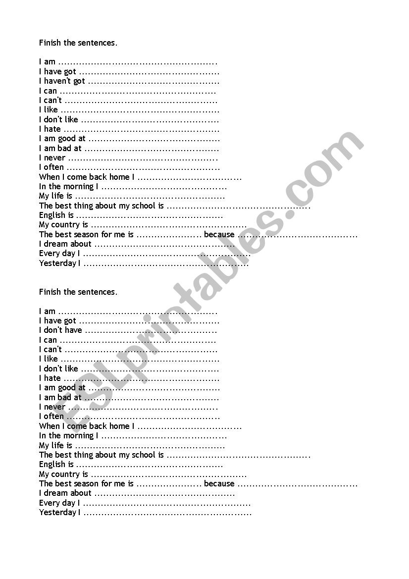 About me worksheet