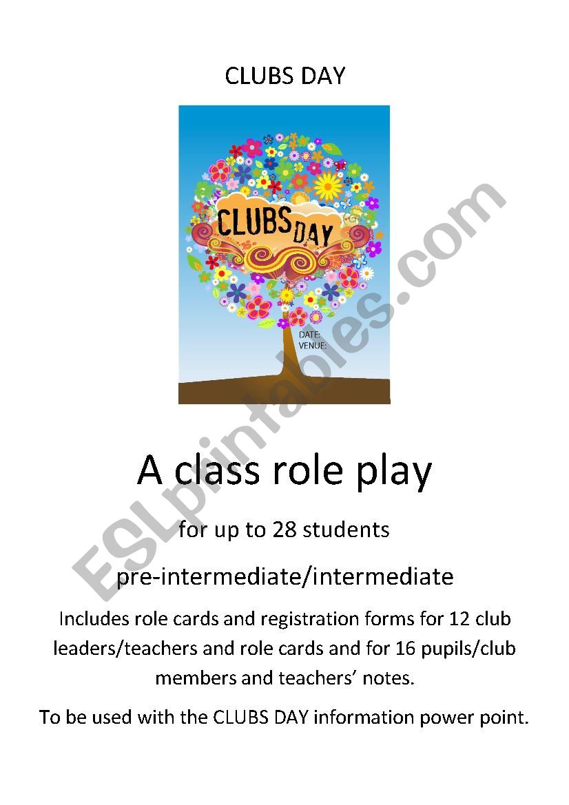 CLUBS DAY ROLE PLAY worksheet