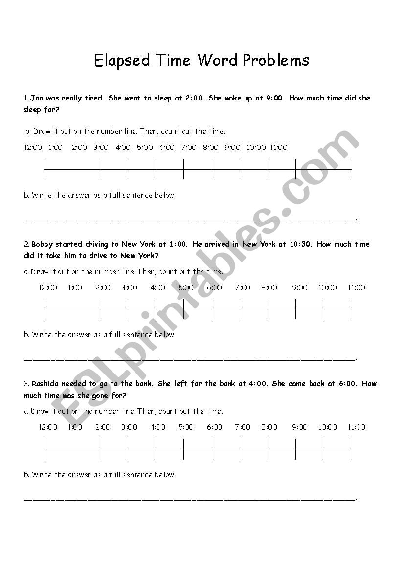 Elapsed Time Word Problems worksheet