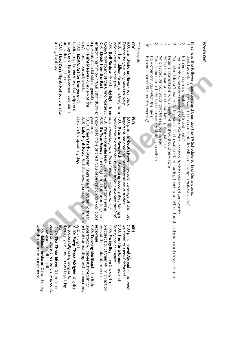 Whats On worksheet