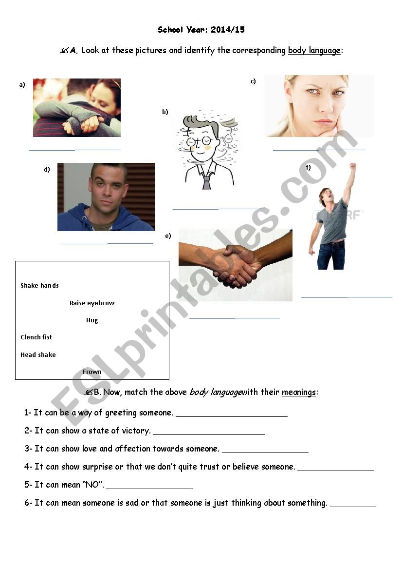 Body language worksheet