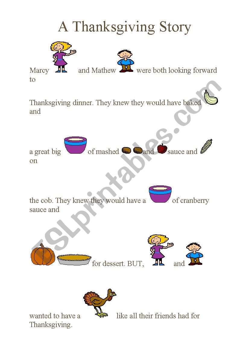 A Thanksgiving story worksheet