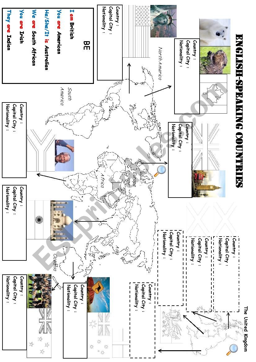 English-speaking countries (+ BE and nationalities)