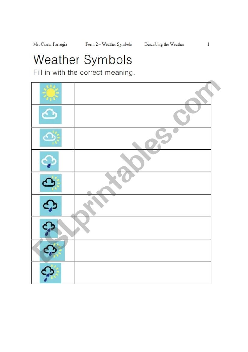 Weather Symbols Logging Sheet worksheet