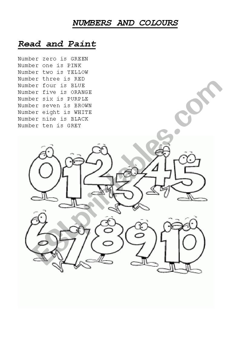 Numbers and colours worksheet