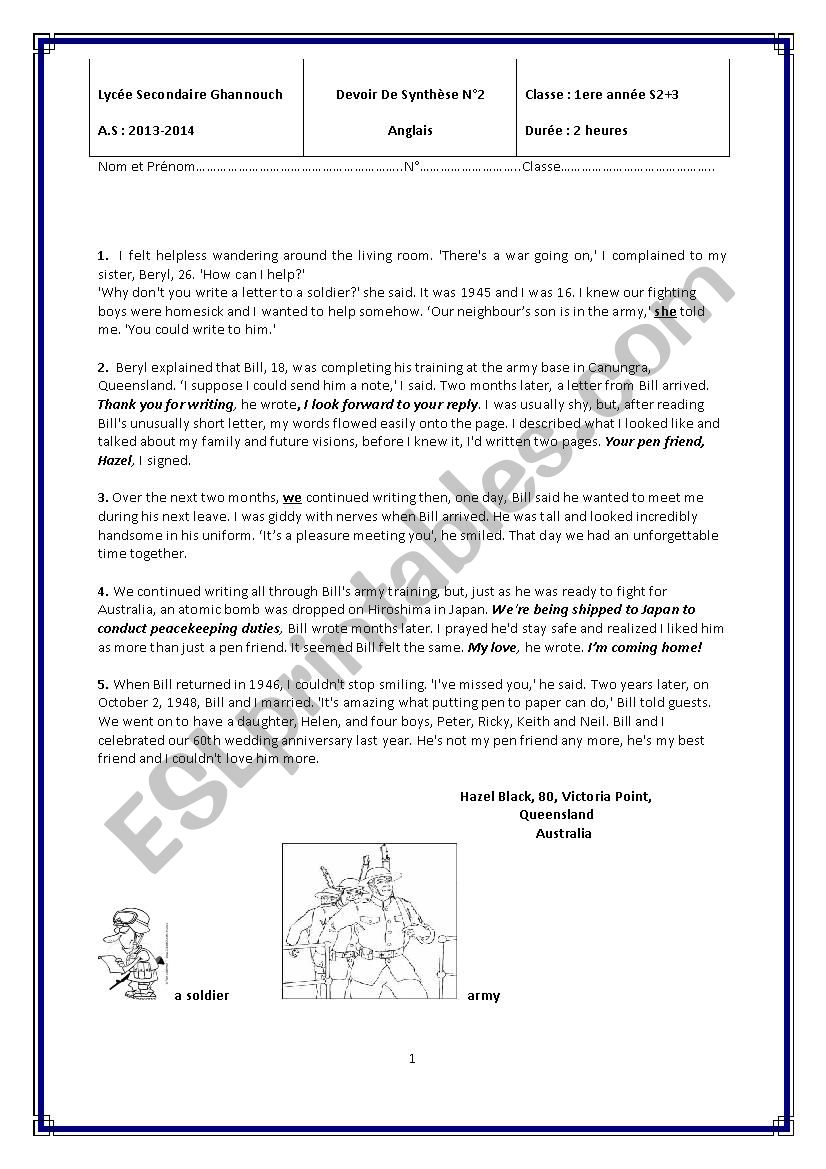 full term test n2 1st form worksheet