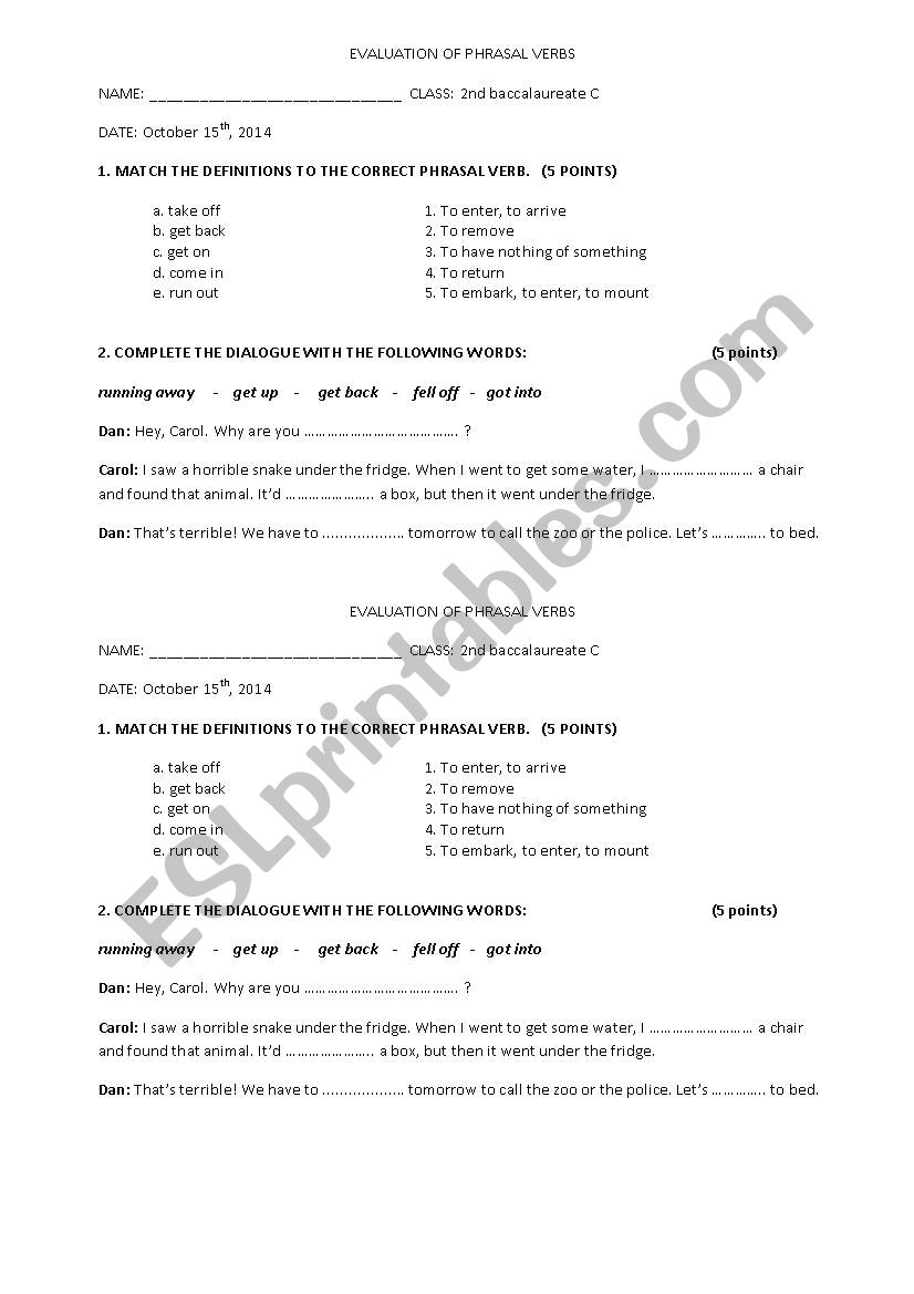 PHRASAL VERBS worksheet