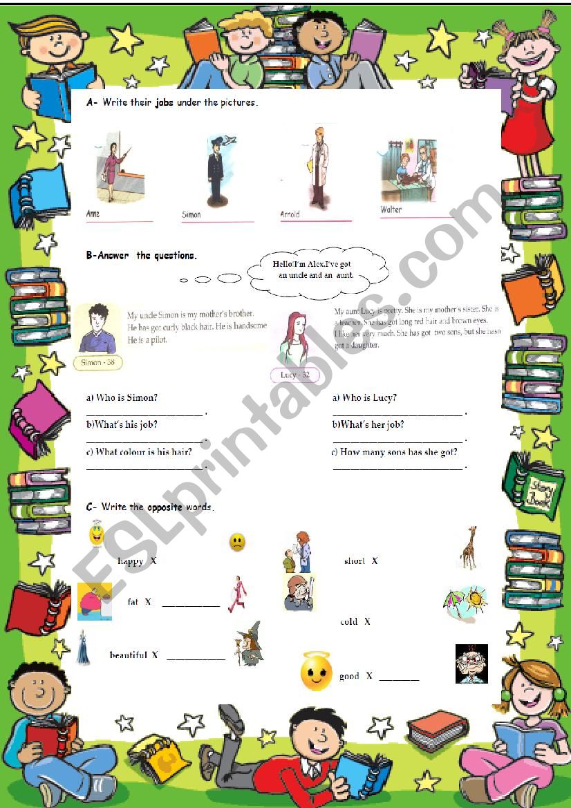 Personal information and adjectives worksheet