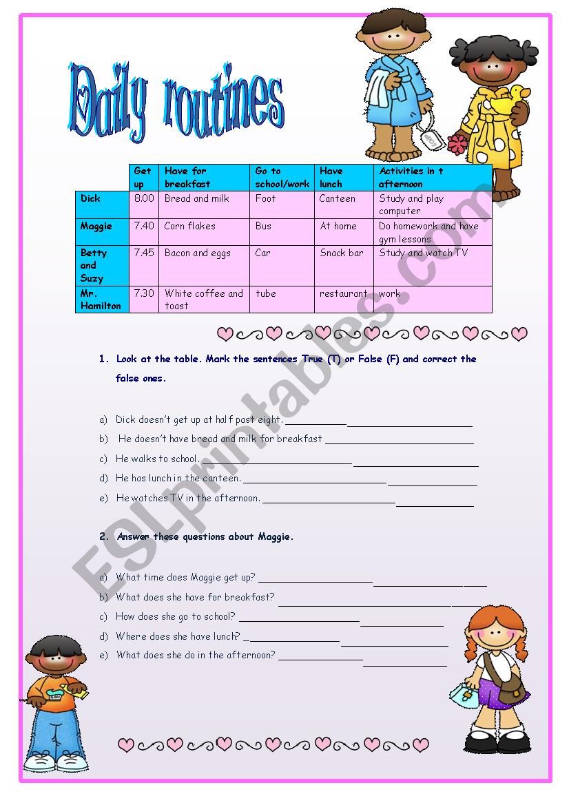DAily routines worksheet