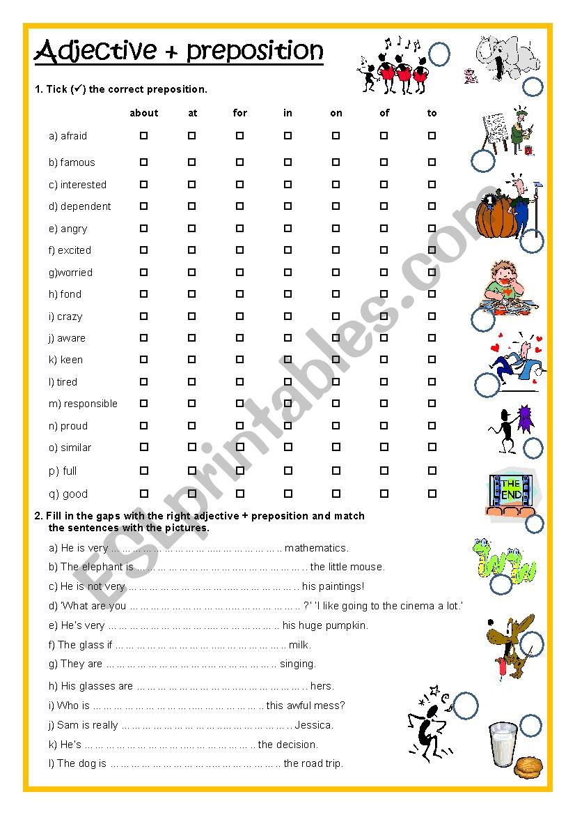 ADJECTIVE PREPOSITION ESL Worksheet By Forestia