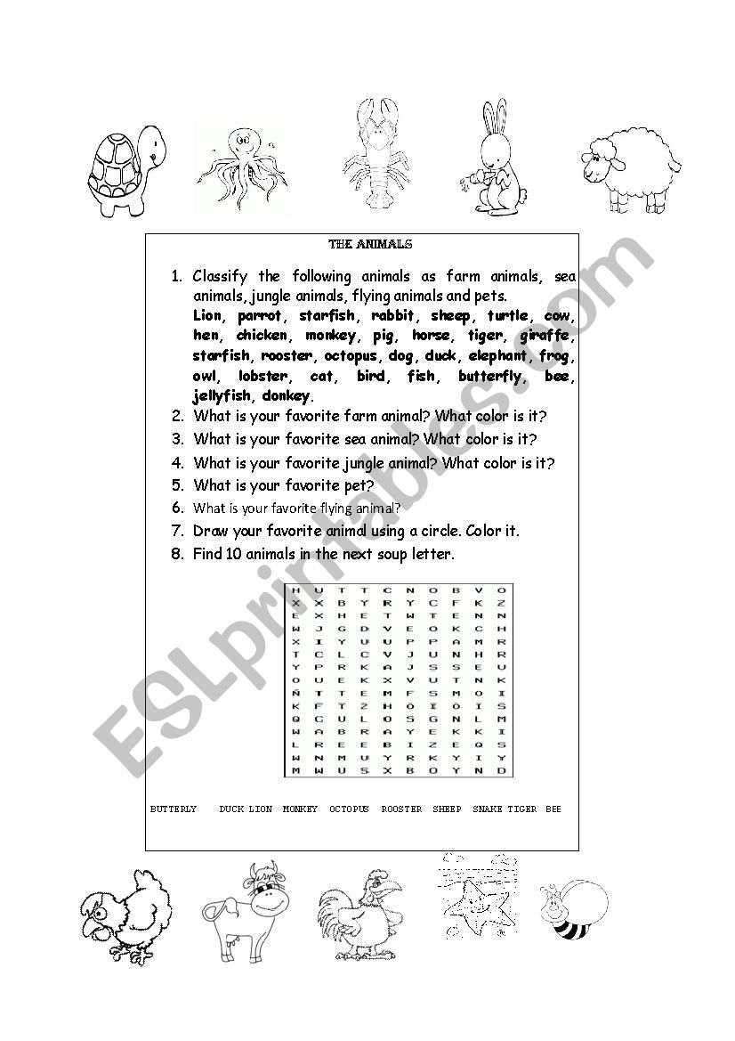 THE ANIMALS worksheet