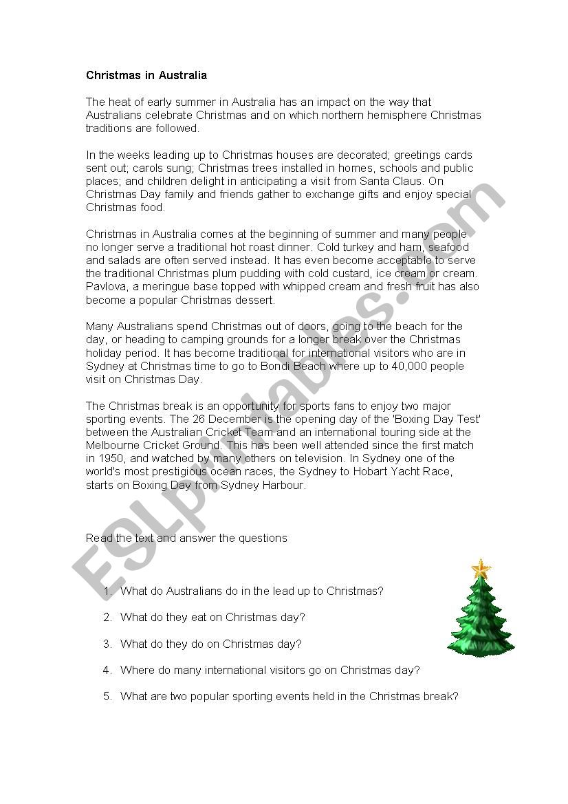 Christmas in Australia worksheet