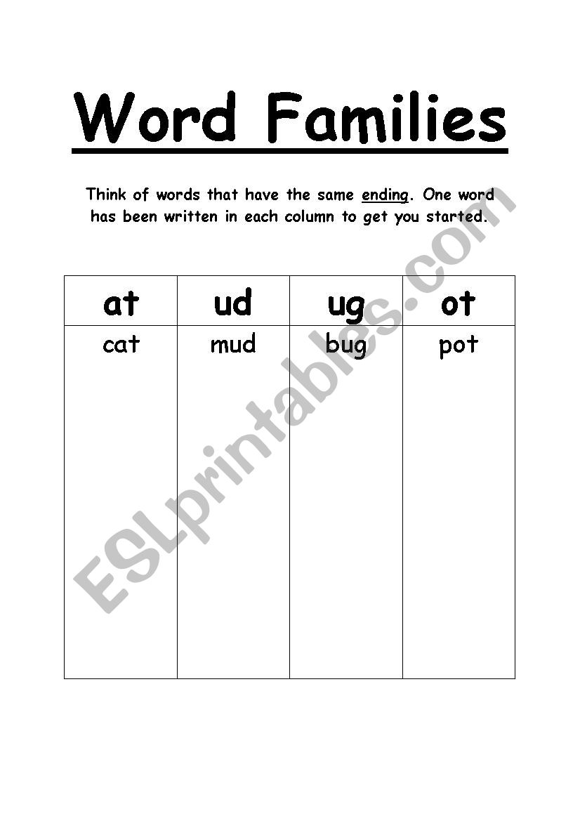 Word Families worksheet