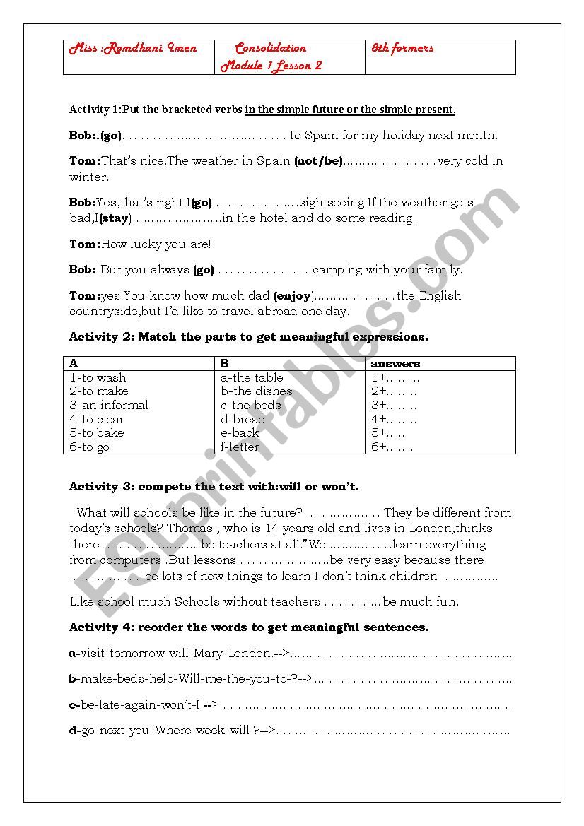 consolidation ( module 1Lesson2/ 8th formers)