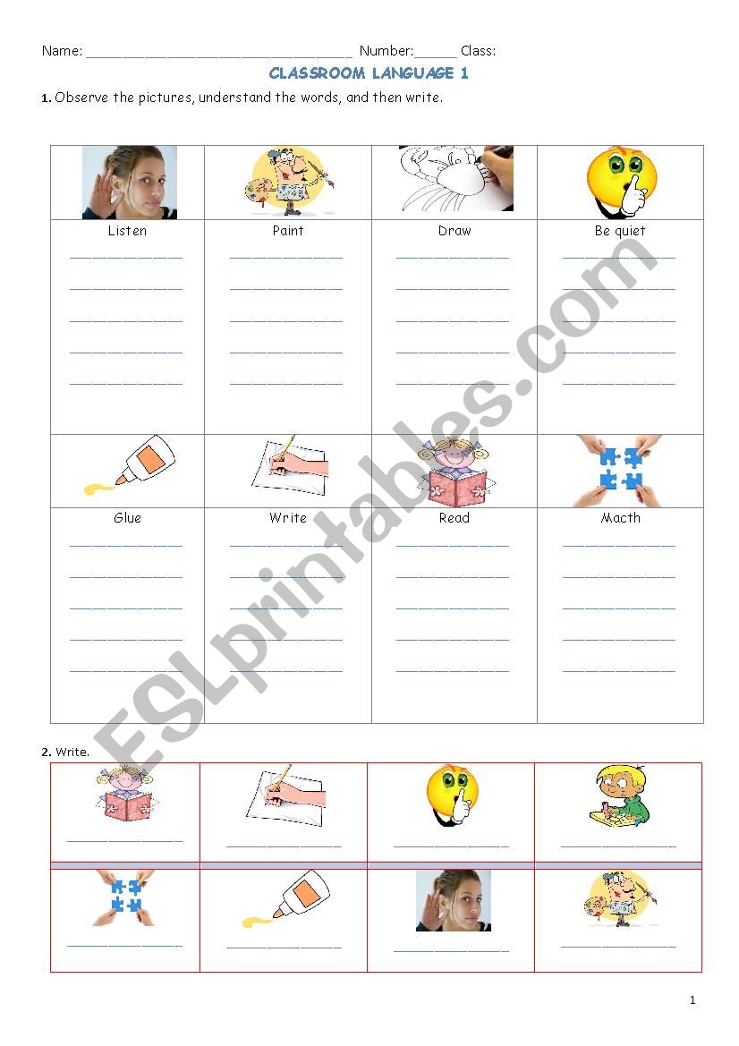 Classroom Language worksheet