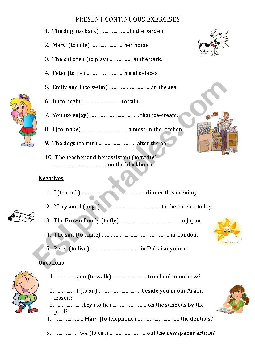 Present Continuous Exercises worksheet