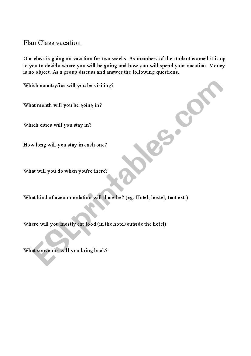 Holidays group activity worksheet