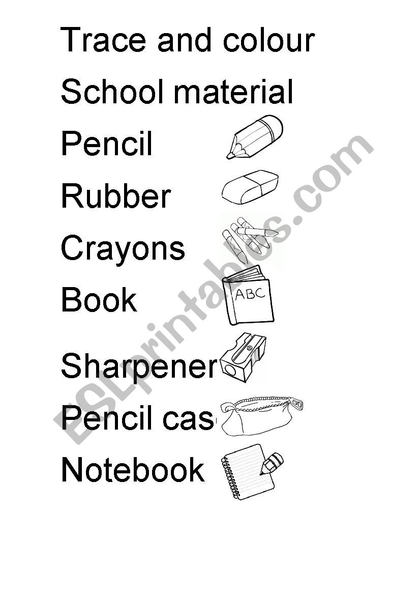 Tracing school material worksheet