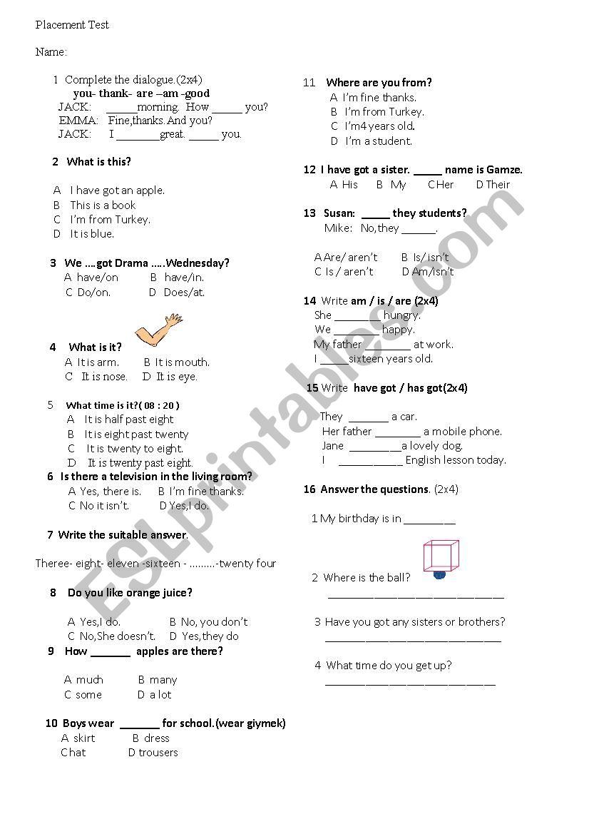 placement test for fifth grade