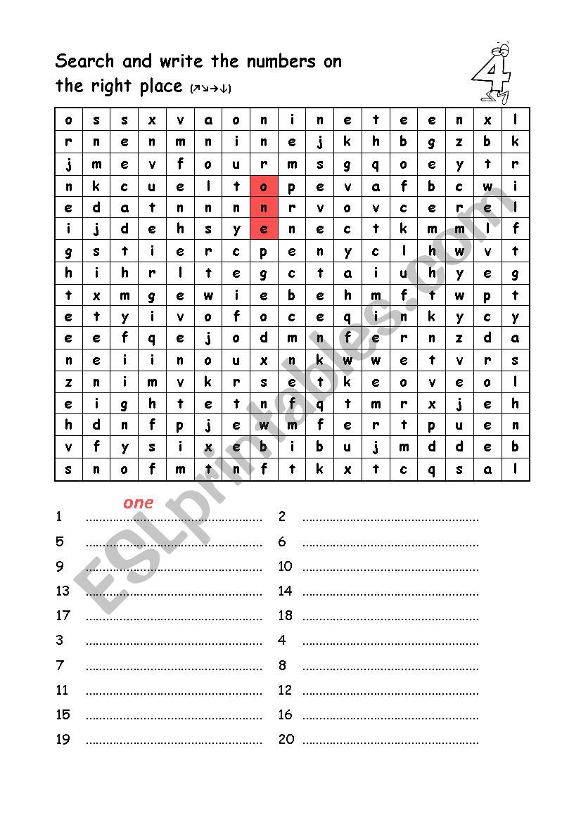 Numbers wordsearch worksheet