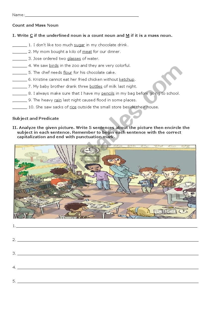 count and mass nouns worksheet