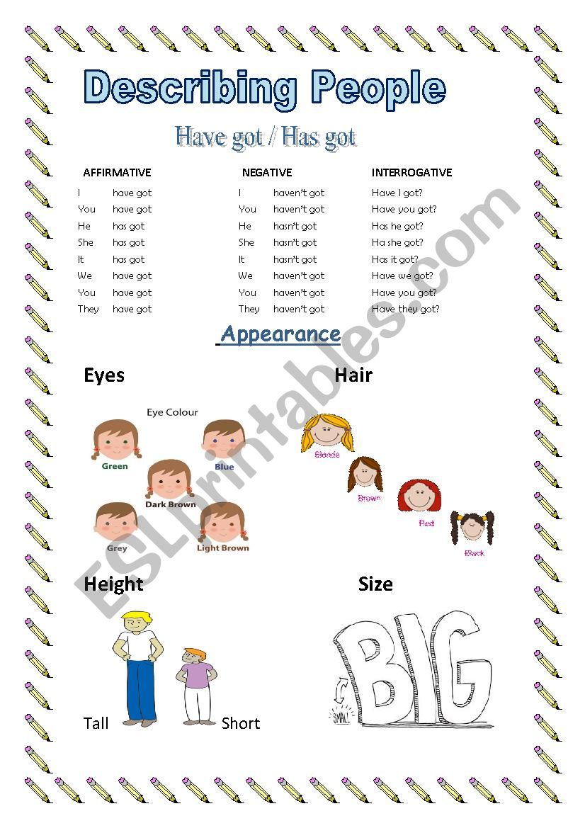 Describing People worksheet