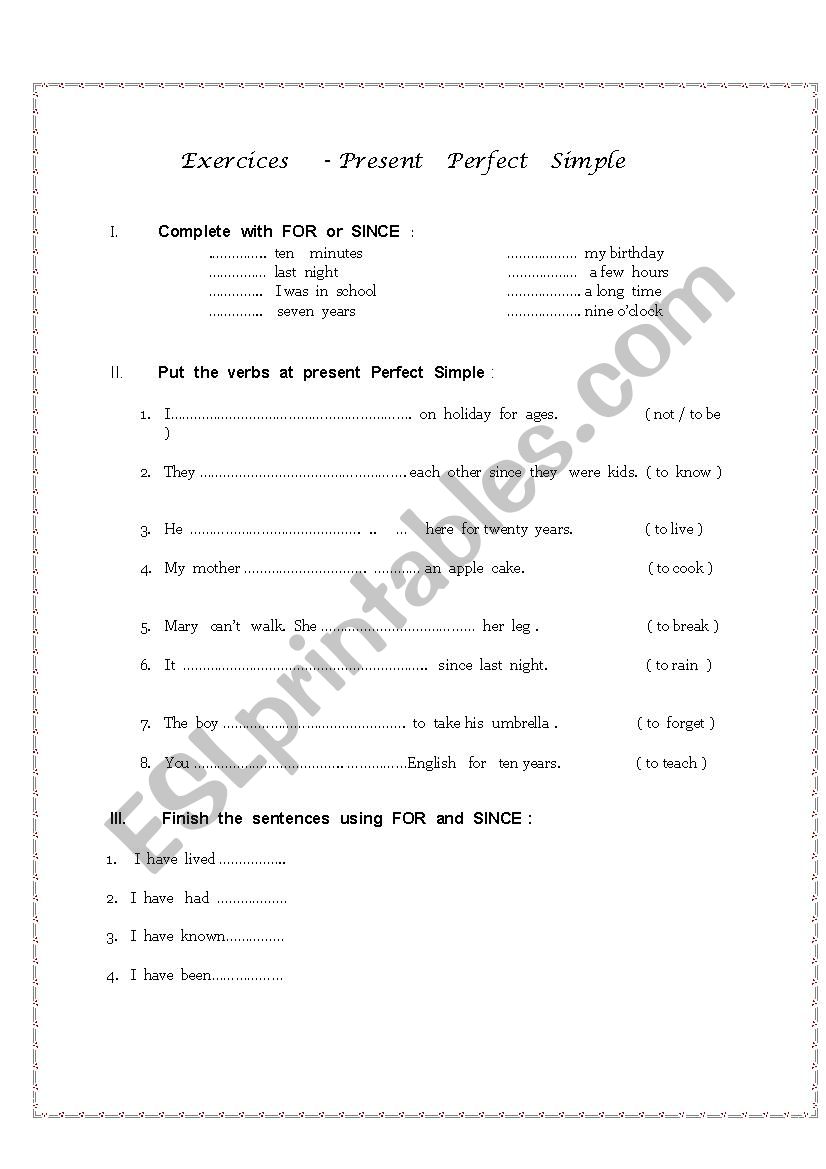 Present  Perfect exercices worksheet