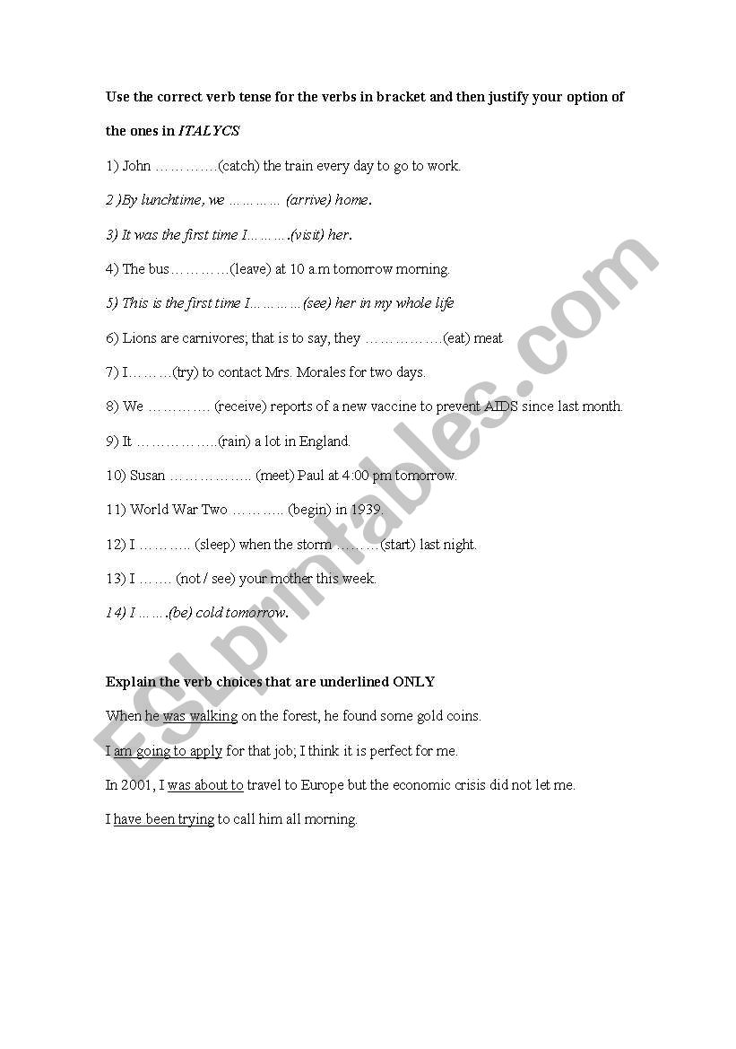 Verb Tenses worksheet