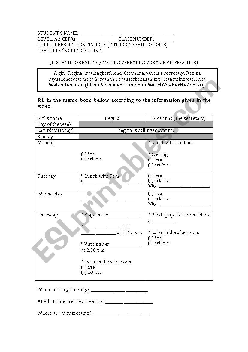 Future Arrangements worksheet