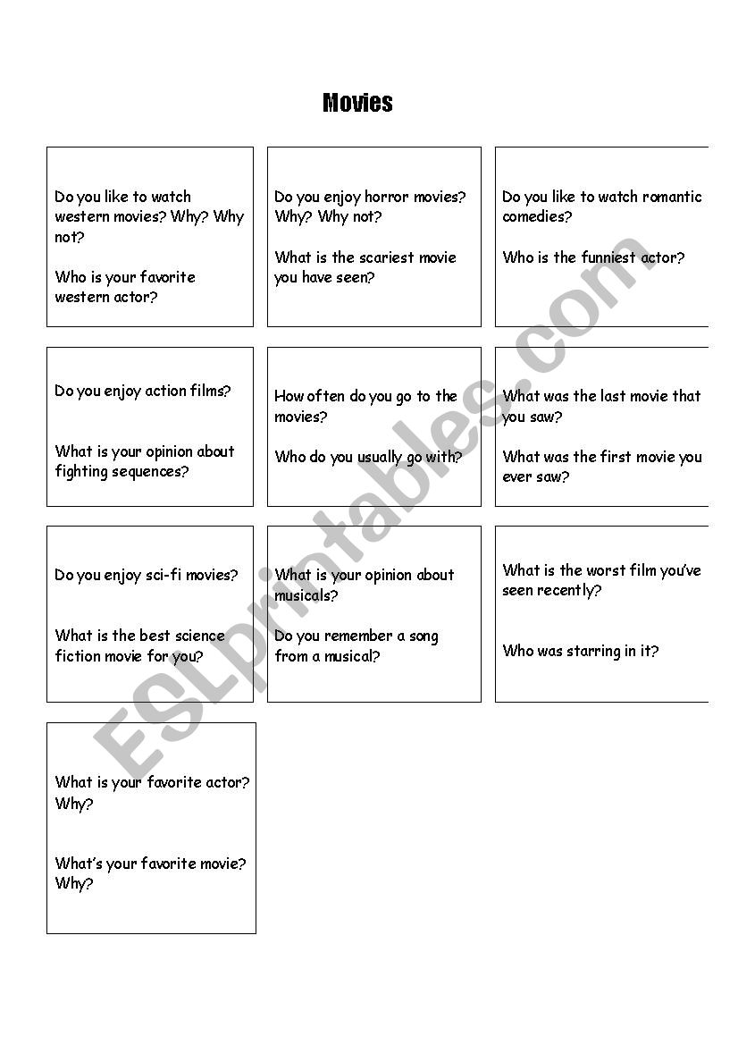 Survey Movies worksheet