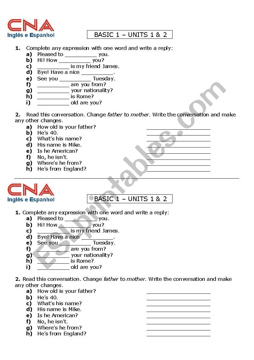 Verb to be worksheet