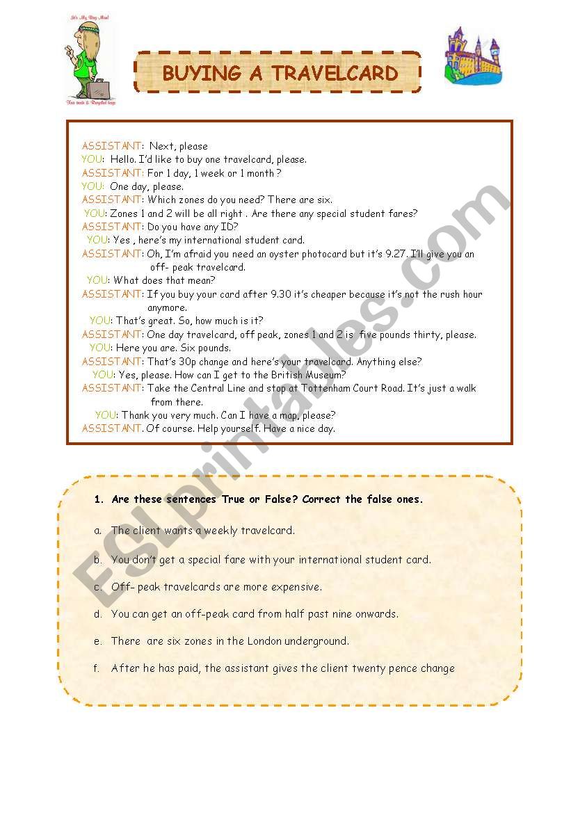Buying a travelcard worksheet