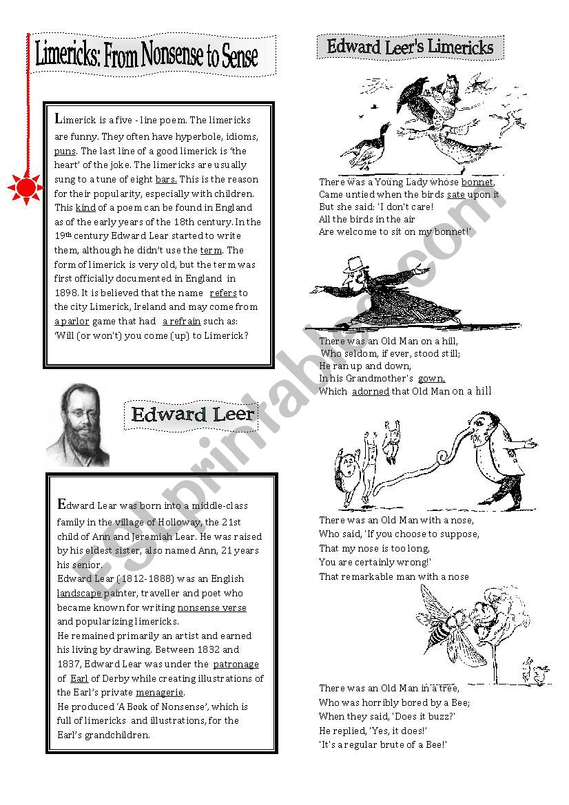 Edward Leers Limericks worksheet