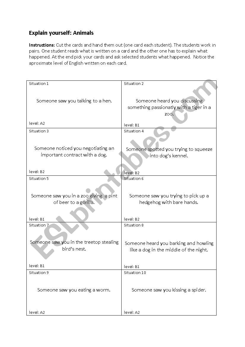 Explain Yourself - Animals worksheet