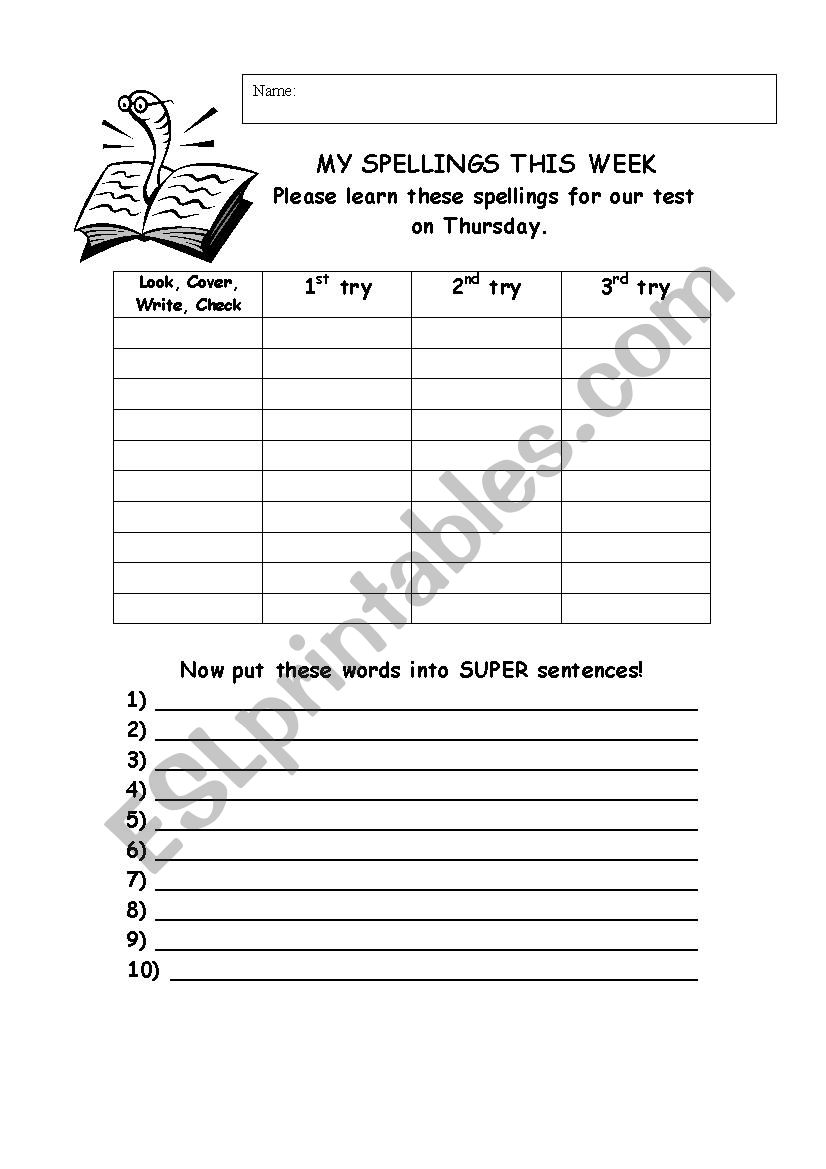 MySpellings Worksheet worksheet