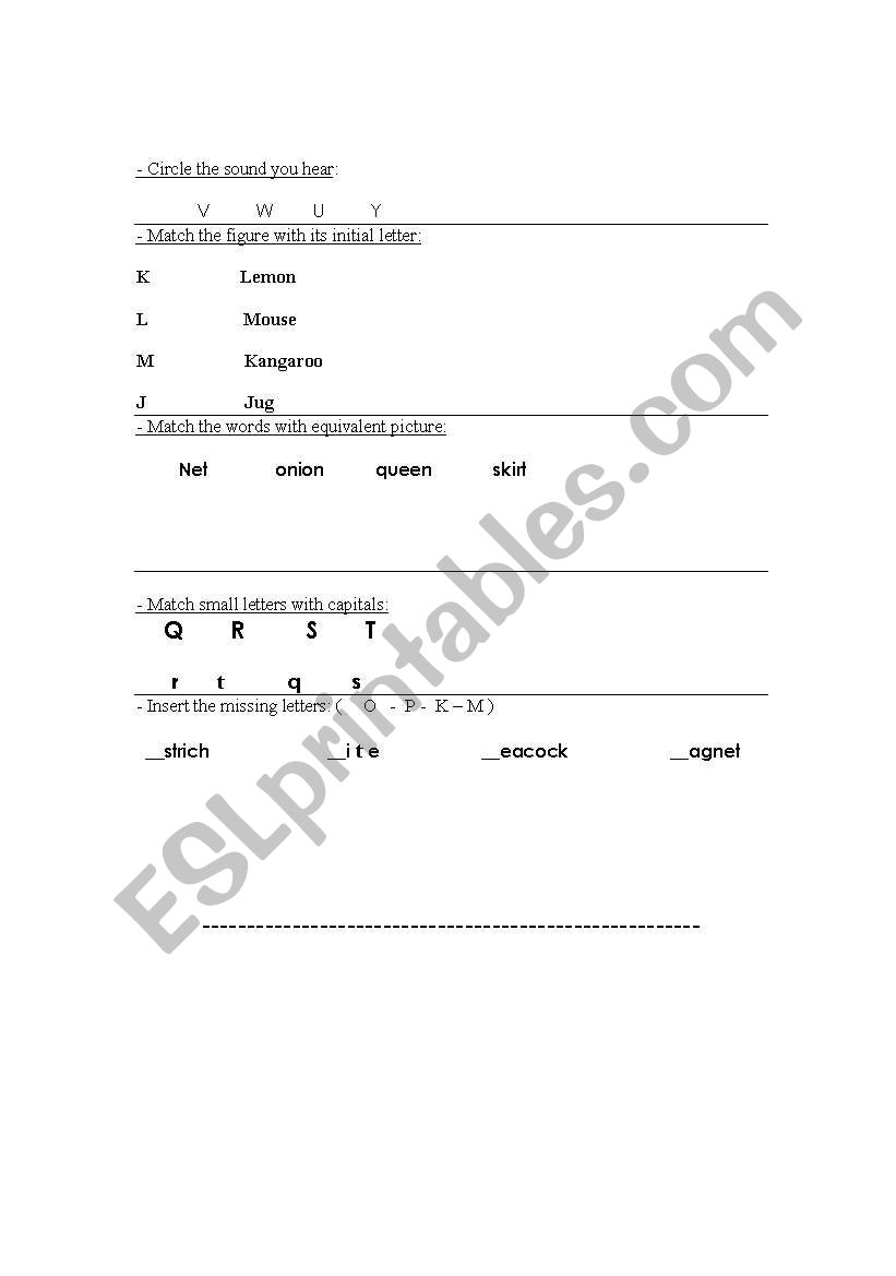 TEST SUITABLE FOR  KG AGES worksheet