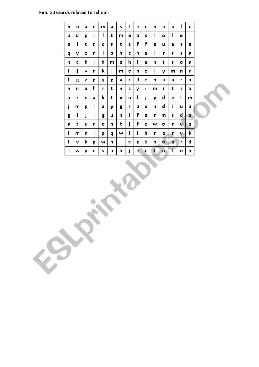 WORD SQUARE ABOUT SCHOOL worksheet