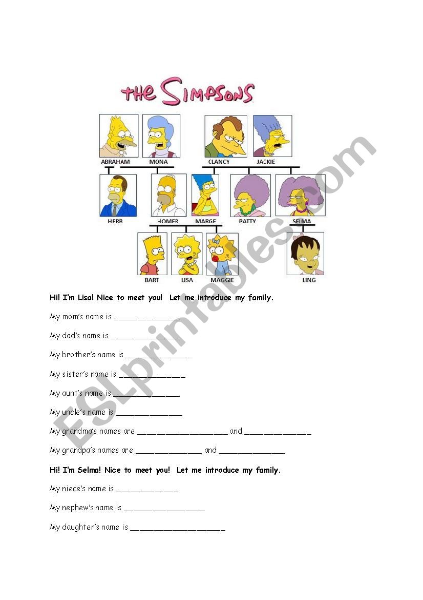 Family Ties worksheet