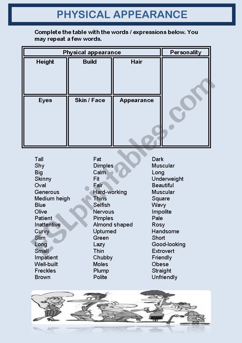 Physical appearance  worksheet