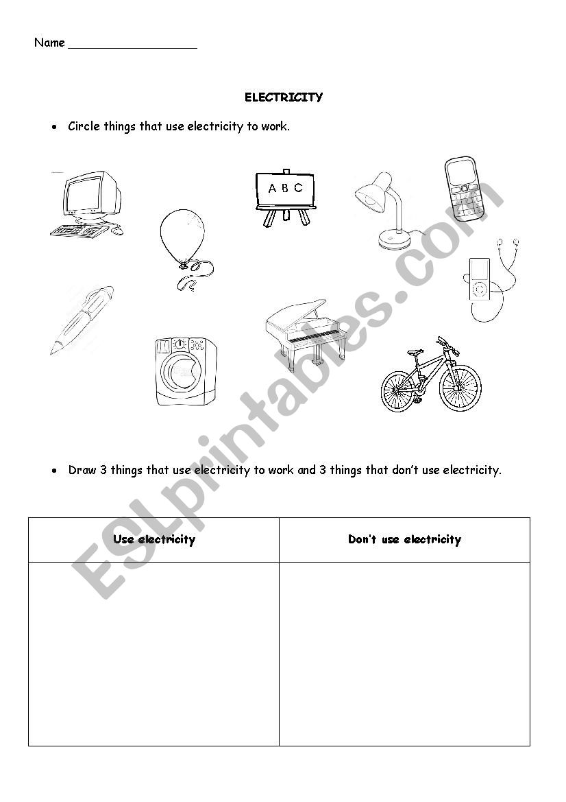 Electricity worksheet